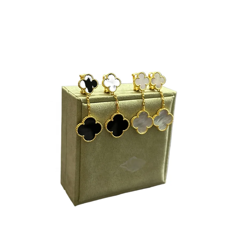 High quality s925 sterling silver 18K gold rose gold leaf two flower earrings women onyx mother ear clips factory wholesale