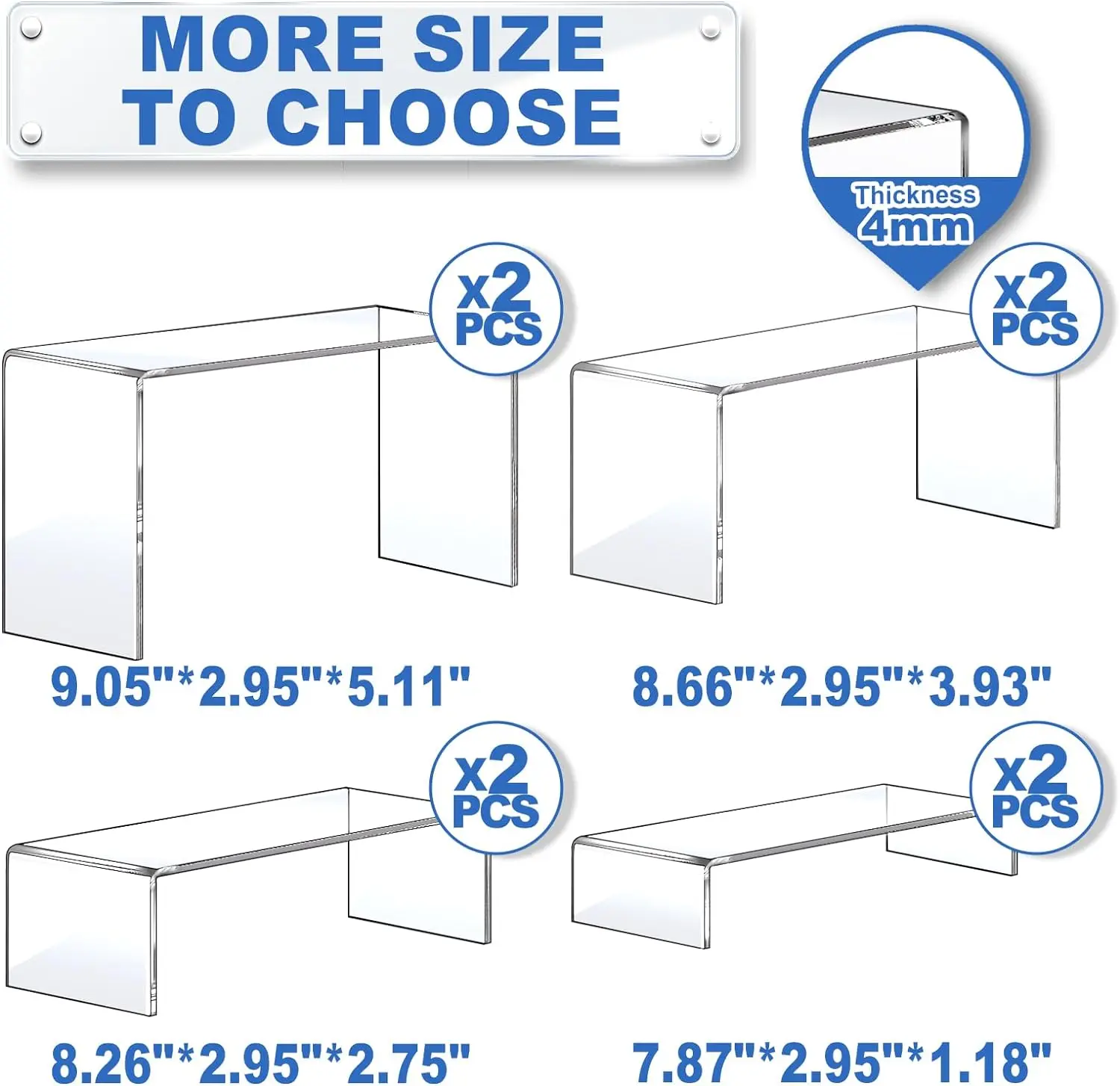 8 Pcs 2 Set Acrylic Display Set Rectangular Stands Shelf Clear Display Risers, Cake and Pop Shelves Retail Showcase(1-3-4-5IN)