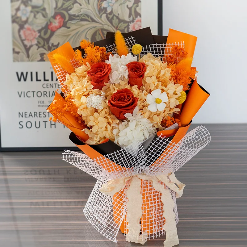 Yunnan Dry Flowers Peony And Stem Roses In Holder For Wedding Preserved Flower