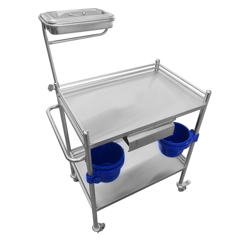 China  Stainless steel Medical device trolley three layers with  drawer  treatment cart