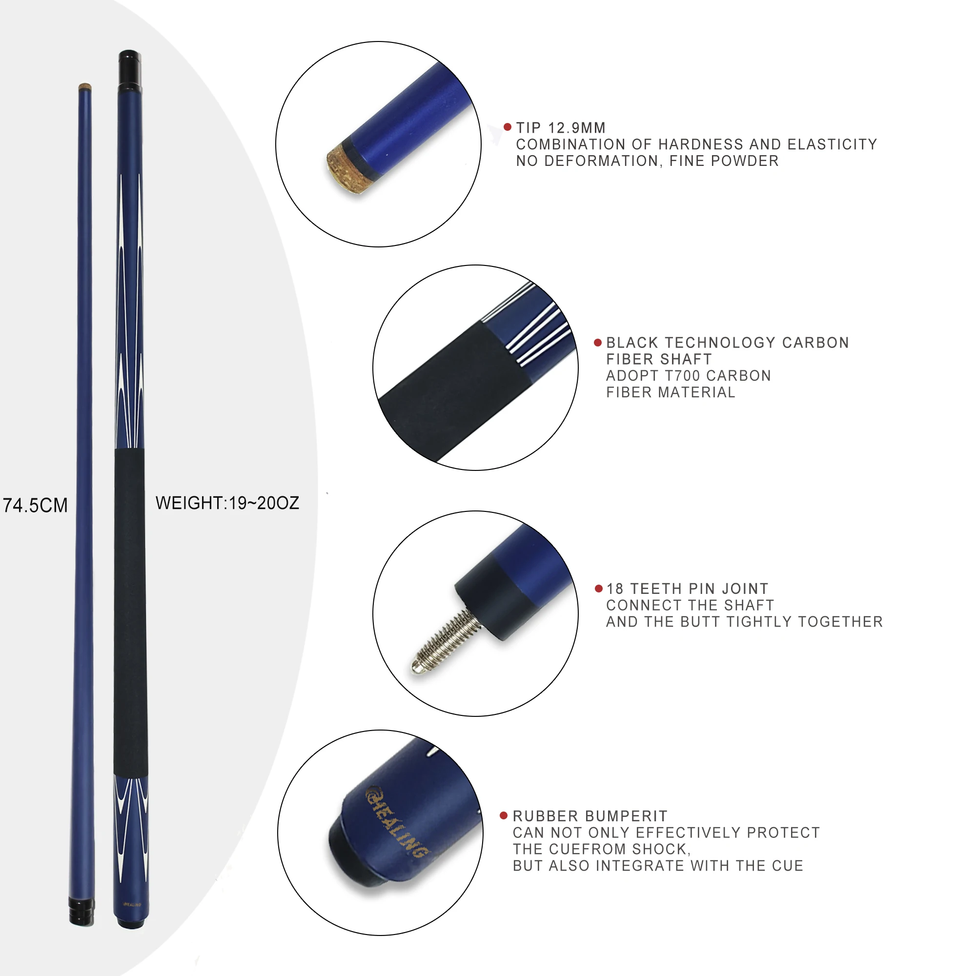 Wholesale Standard 12.9mm Head Billiards Cue 1/2 Nine Ball 147cm Fiberglass Pool Billiard Cue Stick