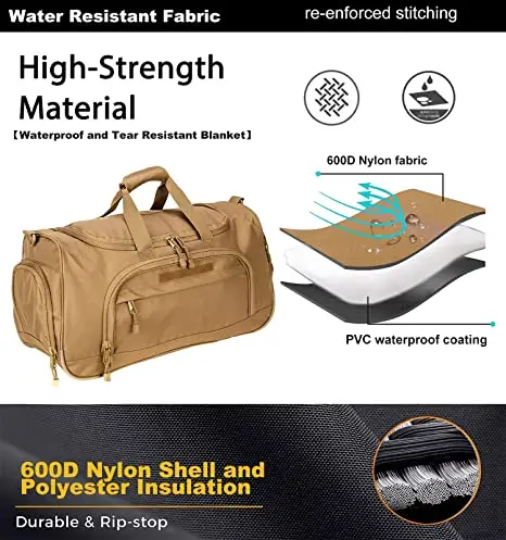 Waterproof Nylon Duffel Bag Tactical Outdoor Gym Bag with shoe compartment Travel Large Capacity Work Out Bags