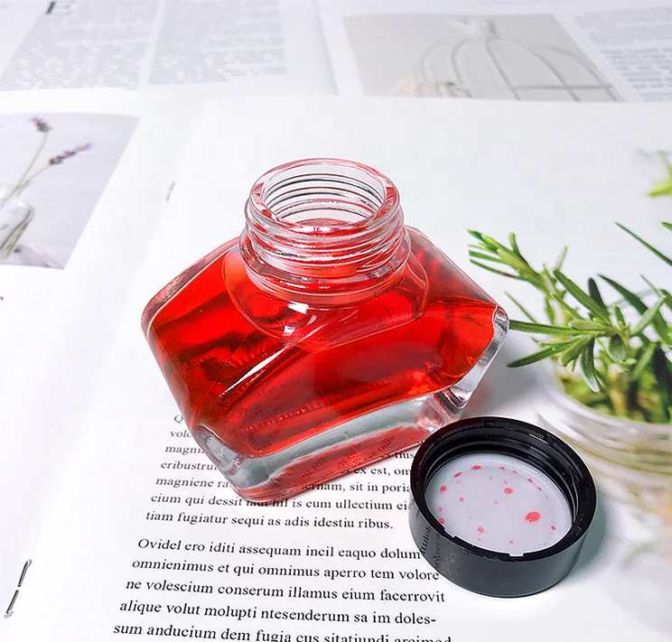 high quality thick bottom 20ml 30ml 50ml school ink glass bottle with black screw cap leaking proof