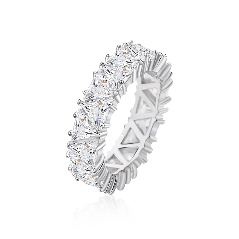 High Quality Fine Jewelry Silver 925  Eternity Rings Cube Triangle Zircon Finger Eternity Band Rings for Women