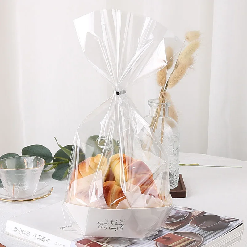 Food Container Printing Croissant Bread Puff Sandwich Packaging Tray with Bag and Wire Sealing Strip Wholesale Paper Customized