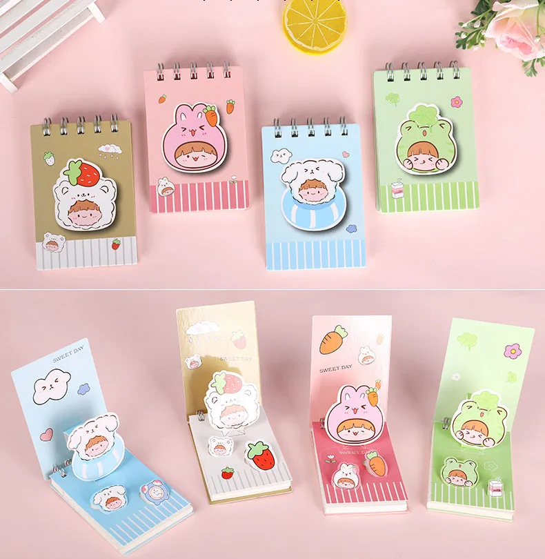 Manufacture Korean Bulk Creative Small Pocket Daily Cartoon Customised Pocket Office 3d Pop Up Spiral Notepads