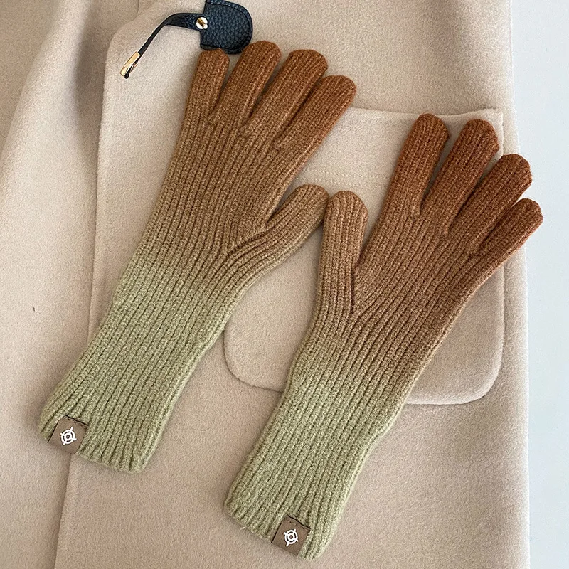 Gradient color gloves new touch screen gloves with exposed fingers winter warm fashion ins wind net red gloves
