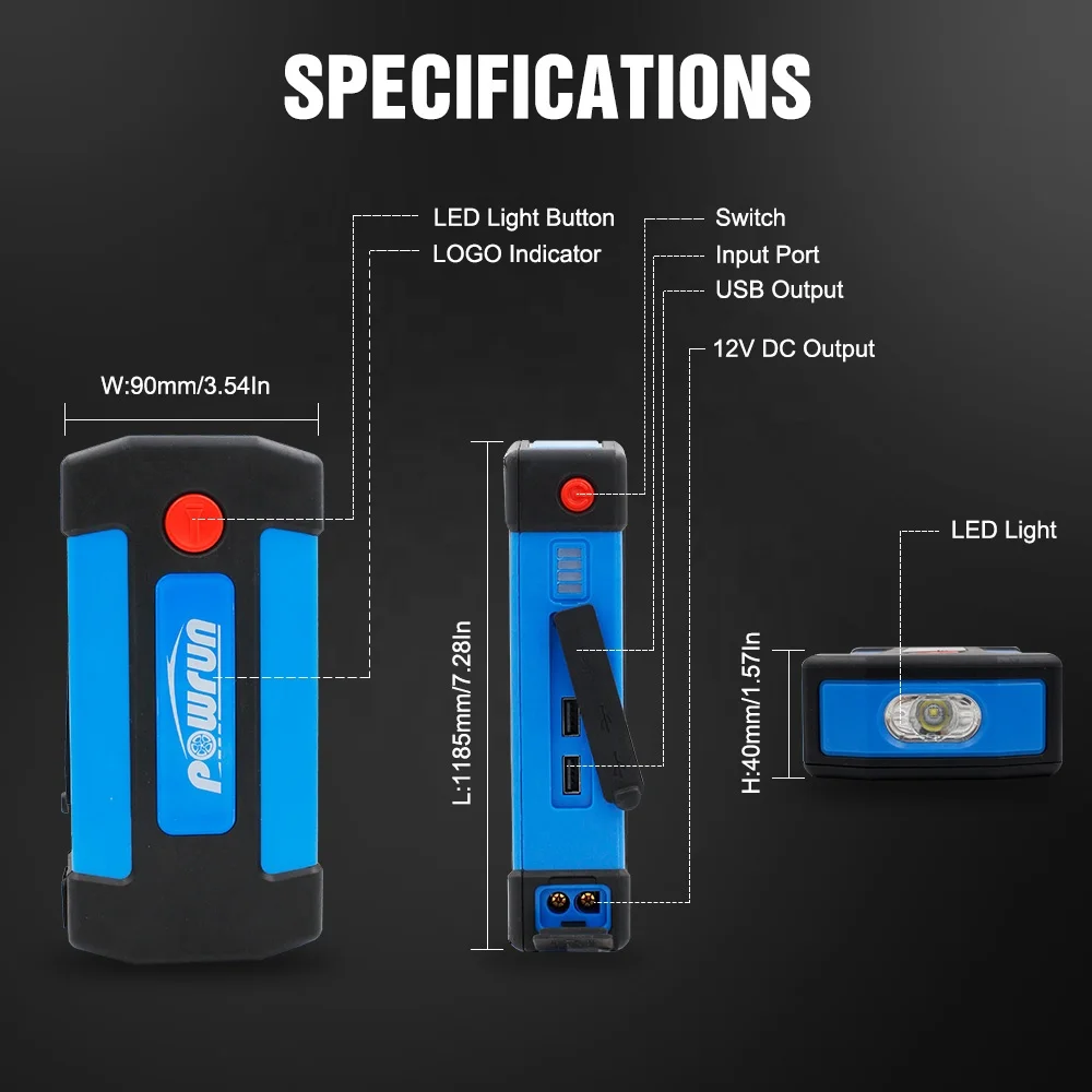 POWRUN 800A Peak Batteryless Booster Start 12V Mini Multi-function Car Power Bank Battery Jump