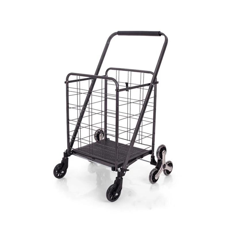 Economic Eco Friendly Black Foldable Basket Shopping Trolley Shopping Carts for Groceries With Metal Wire Basket
