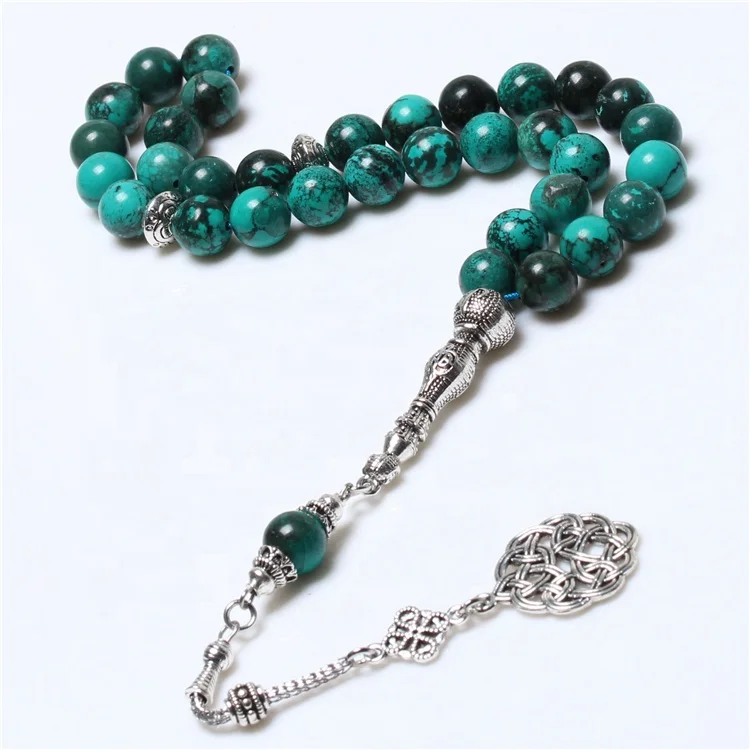 Factory Sale Natural Turquoise Stone Allah Tasbeeh Subha Muslim Rosary Islamic Prayer Beads