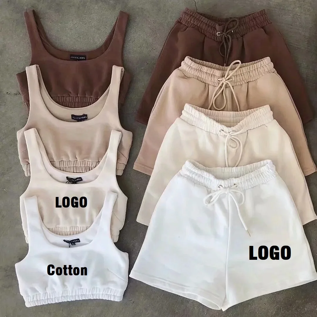 custom logo High quality  joggers 2 piece crop top two piece pants set comfy cotton workout womens 2022 2 piece set