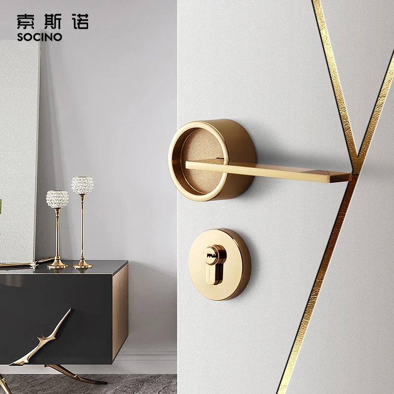 PVD  Gold  Light Luxury Door Handle High Standard Modern Indoor Door Handle For bedroom