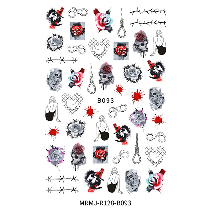 Wholesale 12 Design Halloween Nail Stickers Skull Nail Decals Strap Glue 3D Nail Stickers