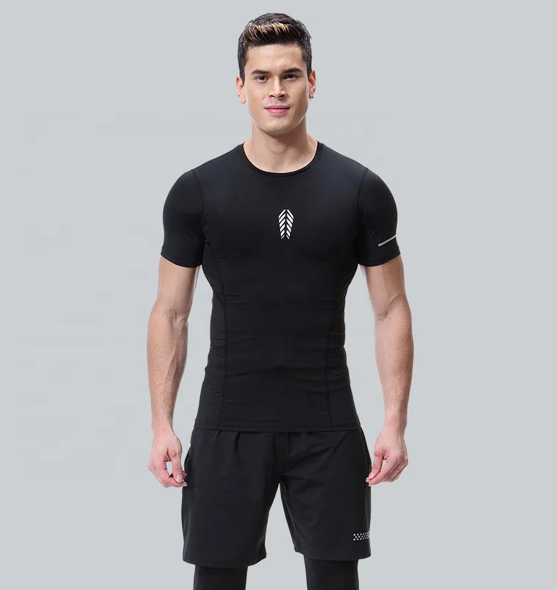 
Custom Men Gym Tights Fitness Wear Short Sleeve Sports Tops Seamless Dry Fit Sports Mens Compression Gym Wear 