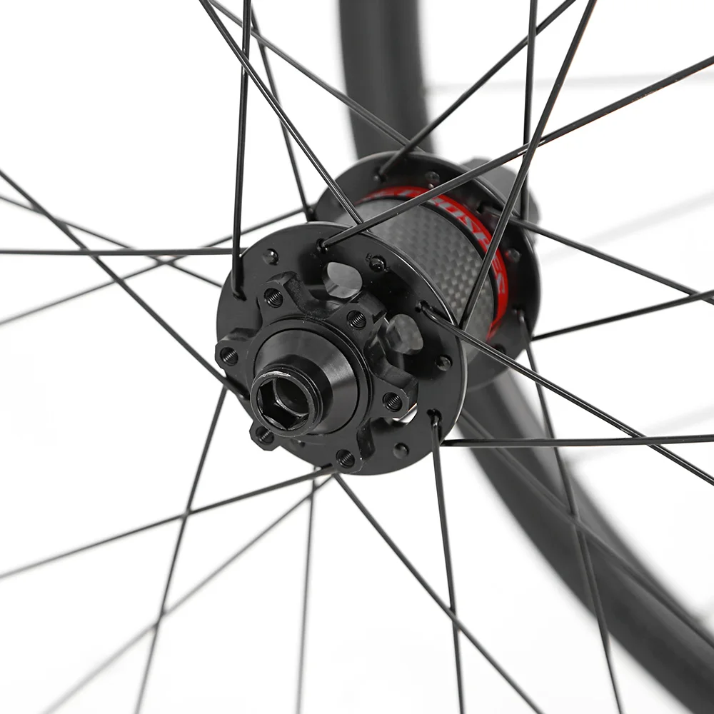 China factory 24 holes 4 bearings 700C carbon wheelsets road bike carbon wheels with 12*142 thru axle disc brake