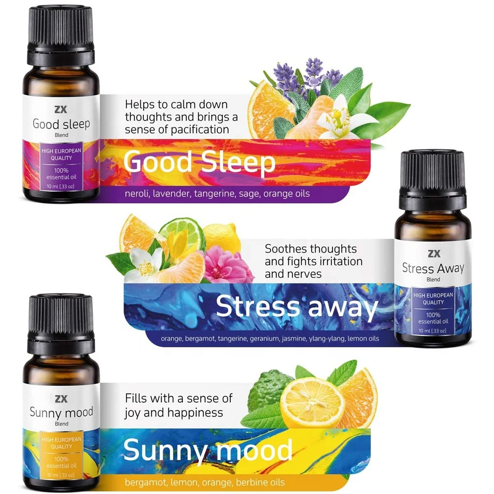 New 100% natural and pure therapeutic grade synergy blends essential oil set for aromatherapy