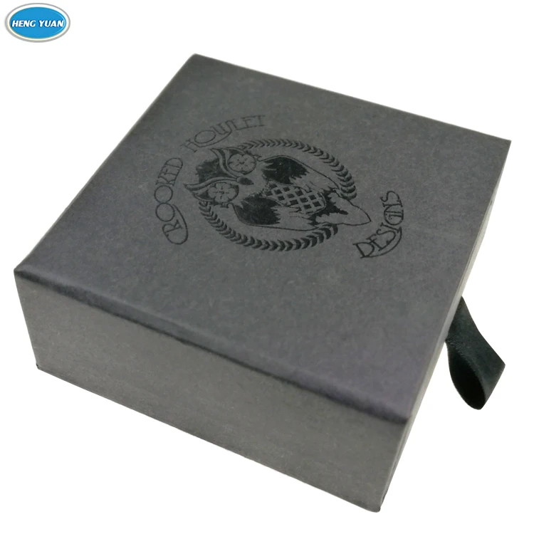 Customized black matte paper rigid cardboard drawer box packaging with logo printing