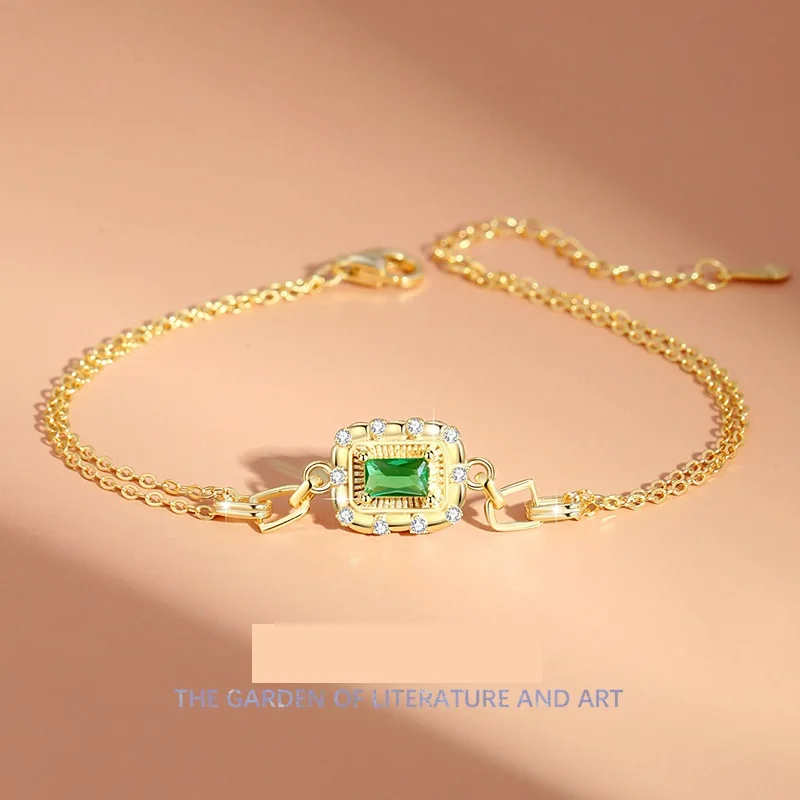 KISVI Sterling silver 925 bracelet emerald square gold-plated bracelet for women