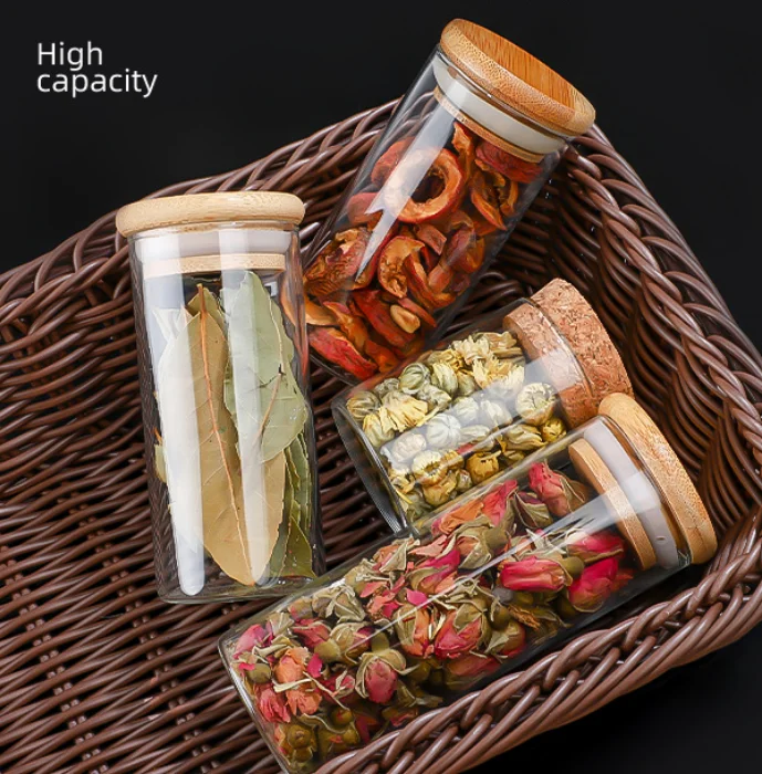 wholesales borosilicate airtight sealed 60ml glass jar with wooden bamboo lid