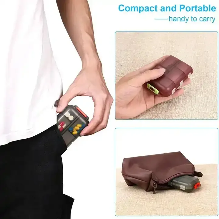 ODM /OEM Portable Pill Case Plastic Pill Box Dispenser with 10 Compartments for Different Medicines