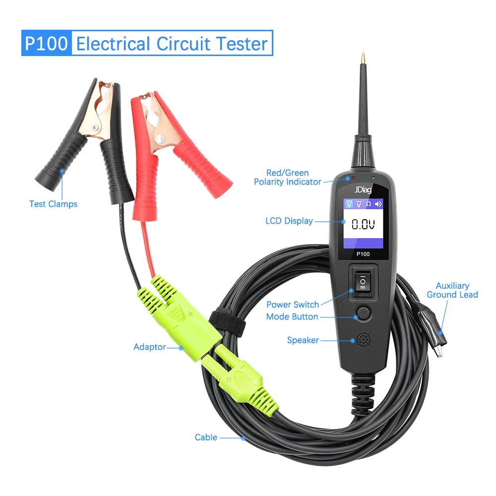  Хорошо разработанный оригинальный JDiag Power Pro P100 автомобильный тестер цепи для автомобилей и