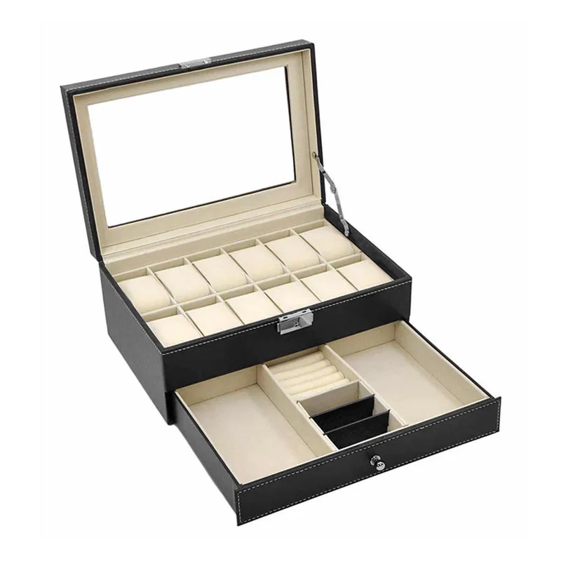 wholesale Leather luxury drawer watch boxes and jewelry organizer box storage