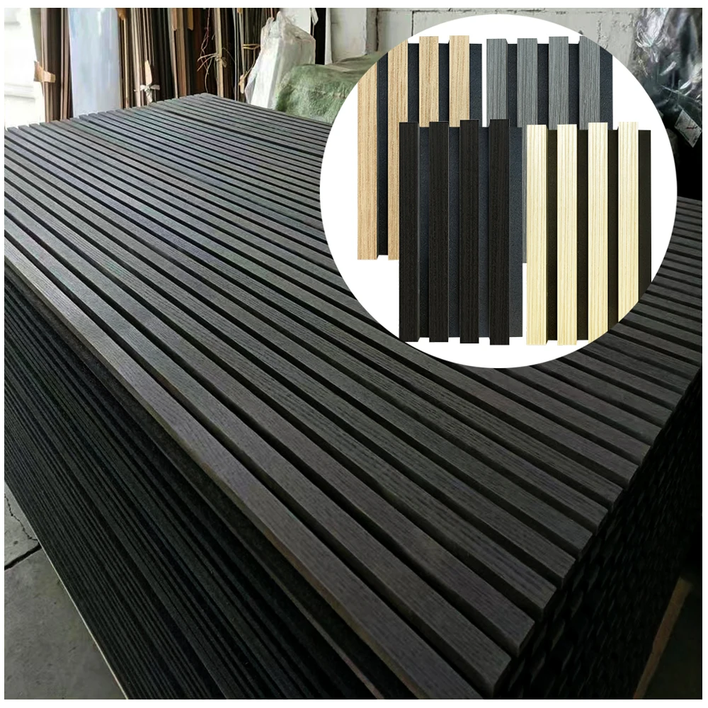 Black Wood Natural Oak Veneer Finish Akupanel Acoustic Panel Wooden Slat Wall Perforated Fiber Acoustic Panel