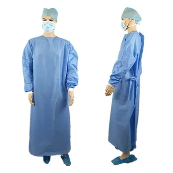 Disposable Non Woven Blue Long Sleeve Hospital Medical Ce Ppe Waterproof Surgical Isolation Gown