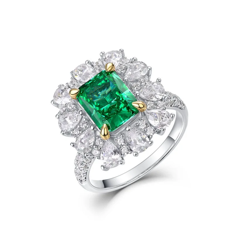Custom 5A CZ Cubic Zirconia Emerald Stone Green Engagement Ring Diamond 925 Sterling Silver jewelry Gold Wedding Rings For Women