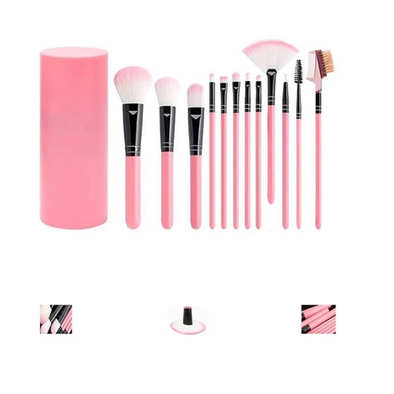 12 pcs makeup brush set aluminum tube artificial fiber brush head and plastic bucket Brush kits for COSMETICS Makeup