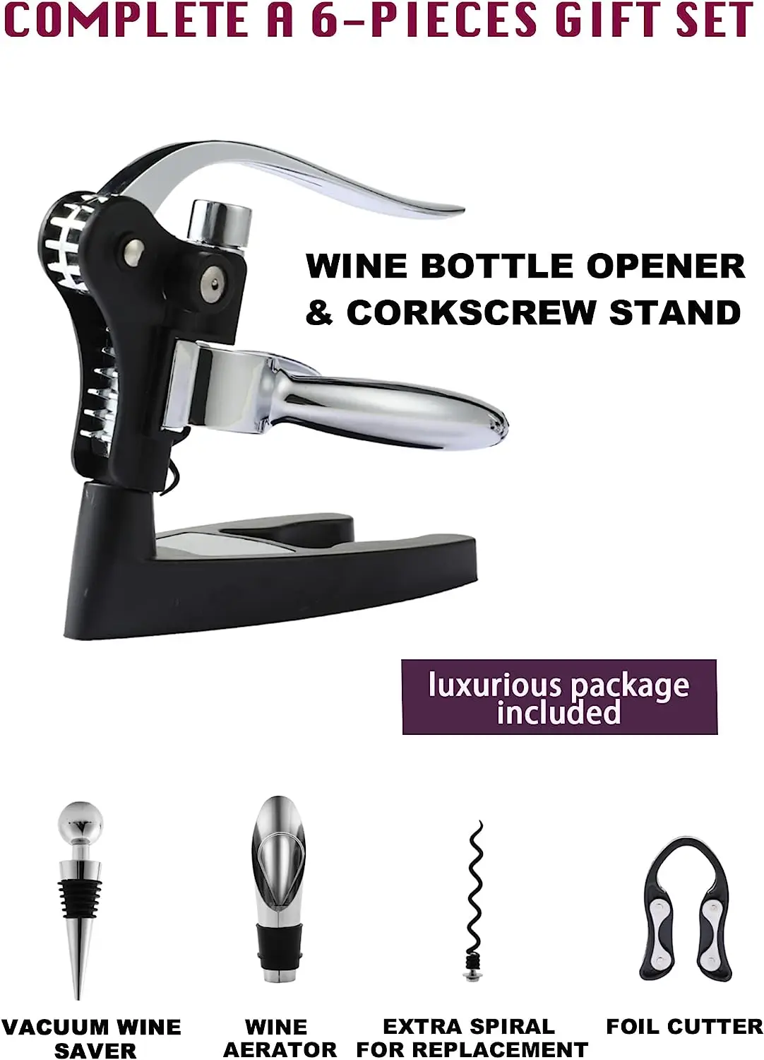 Wooden box wine opener gift set with 9 accessories hot selling