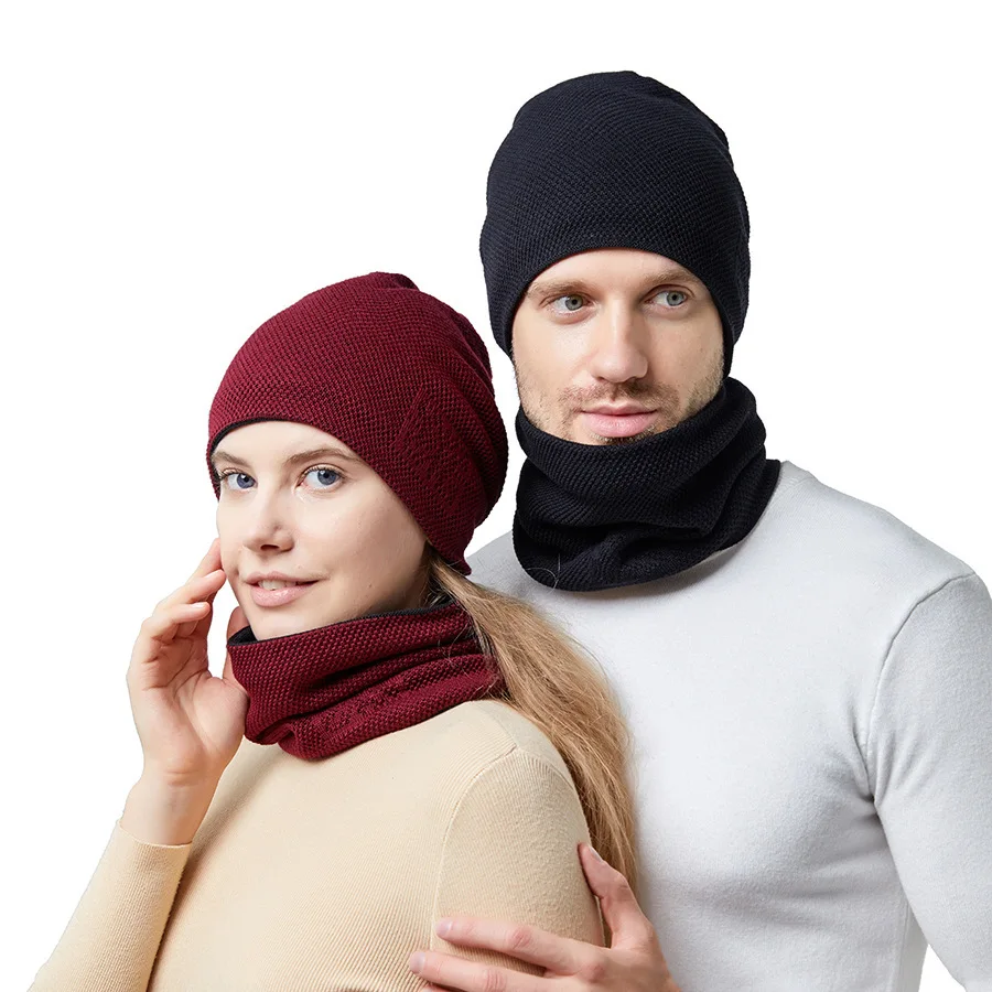 Unisex Winter Knit Beanie Hat with Scarf Set Slouchy Cuffless Skull Cap  Neck Warmer with Fleece Lined Winter Hat for Women Men