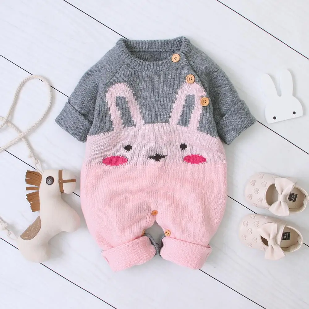 Knit infant bunny winter jumpsuit newborn sweater baby rabbit romper