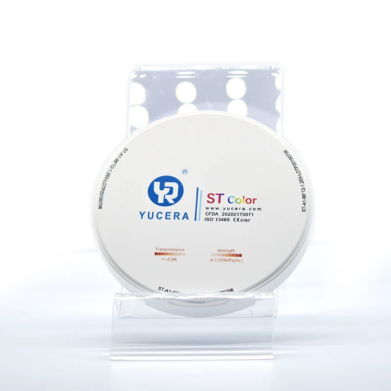 Yucera dental Zirconia discs tooth 43% transmittance  ST color 1200HV CAD CAM good quality with low price