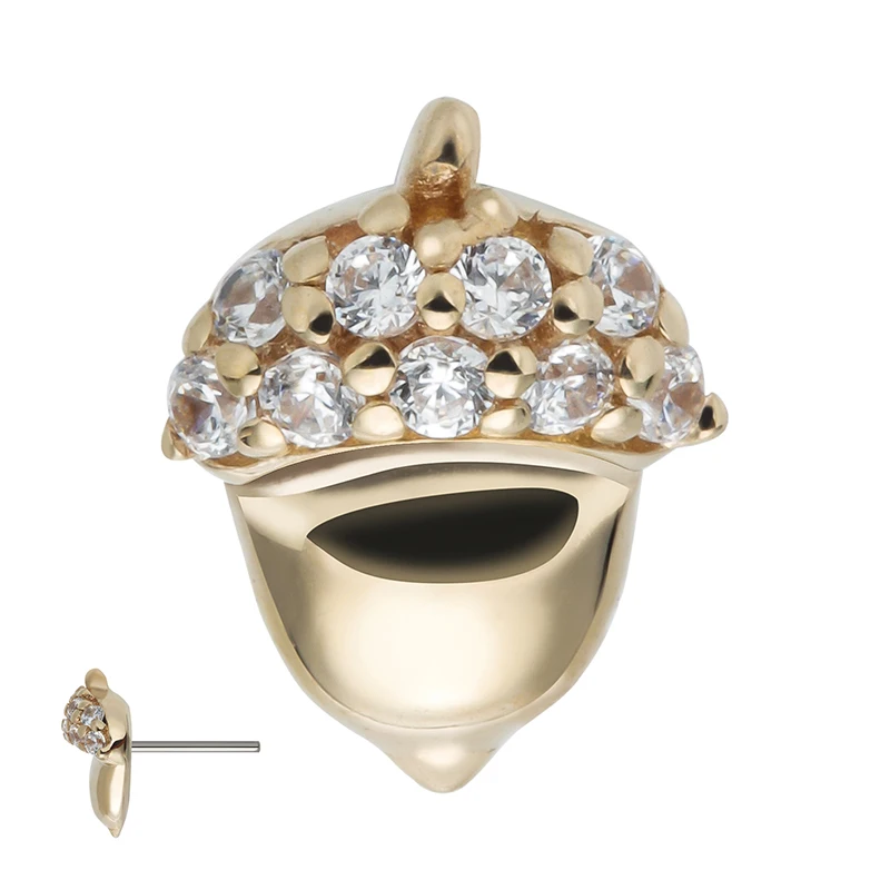 Giometal Gemmed Hazelnut Top 14K Solid Gold Corn Threadless Tragus Helix Flat Back Earrings body Jewelry Wholesale Piercing