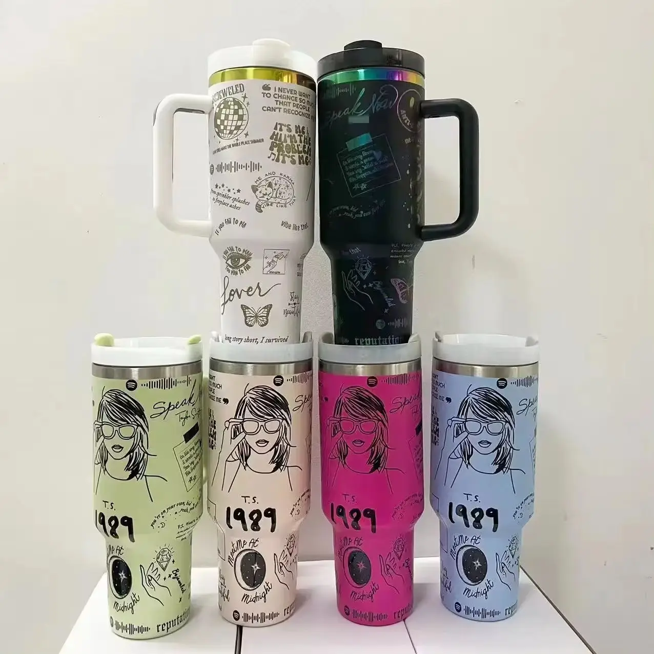 Custom teal pink laser engraving cartoon HK kitty taylors ST Vacuum flask Insulated thermal tumbler 40oz coffee mugs with handle