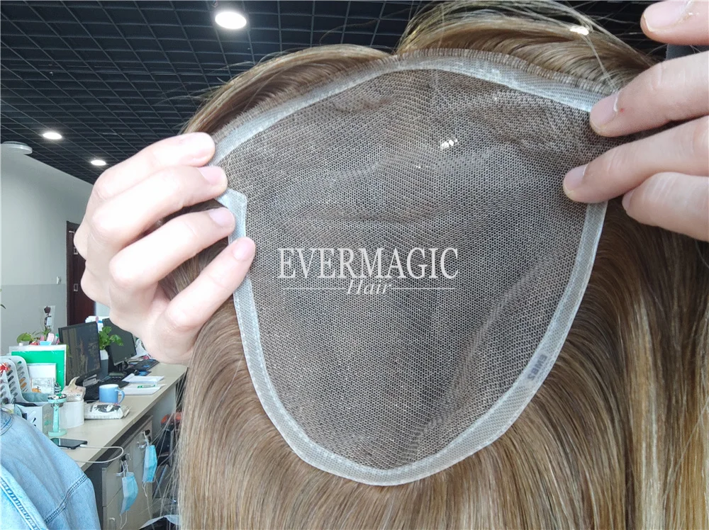 New Coming B2 Balayage Blonde  Color Lace With Pu Around Base  Human Hair Clips on Toppers for Thinning Hair Women