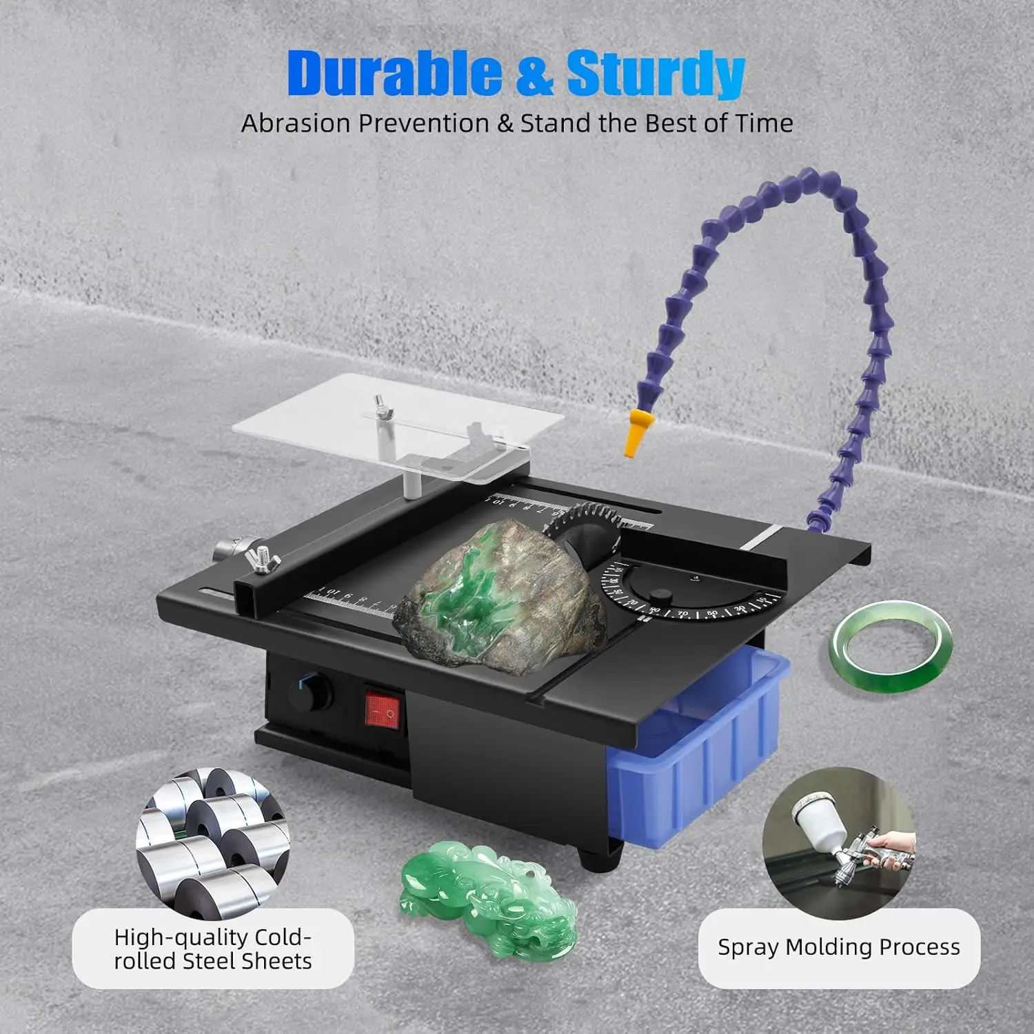 Table Saw Gem Jewelry Grinder Rock Grinder Table Polisher Milling Machine with Protective Guard Mini Table Saw