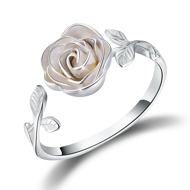 
925 Sterling Silver Jewelry Rose Flower Ring Europe and America Hot Selling 18k white rose gold plated Finger Rings 