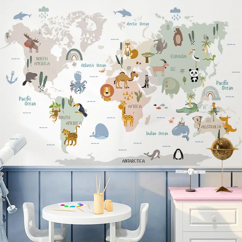 World animal footprint ICONS cartoon wall stickers Living room children bedroom decorative wallpaper self-adhesive stickers