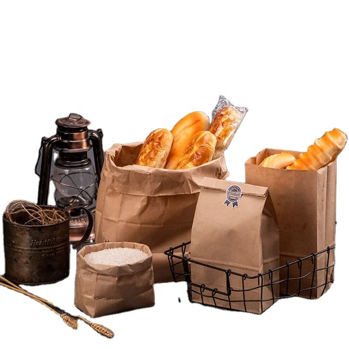 Kraft Paper Bag Square Bottom Oil Proof Food Packaging Thickened Film Bags Toast Bread Takeaway Carton Sandwich Bag 1000