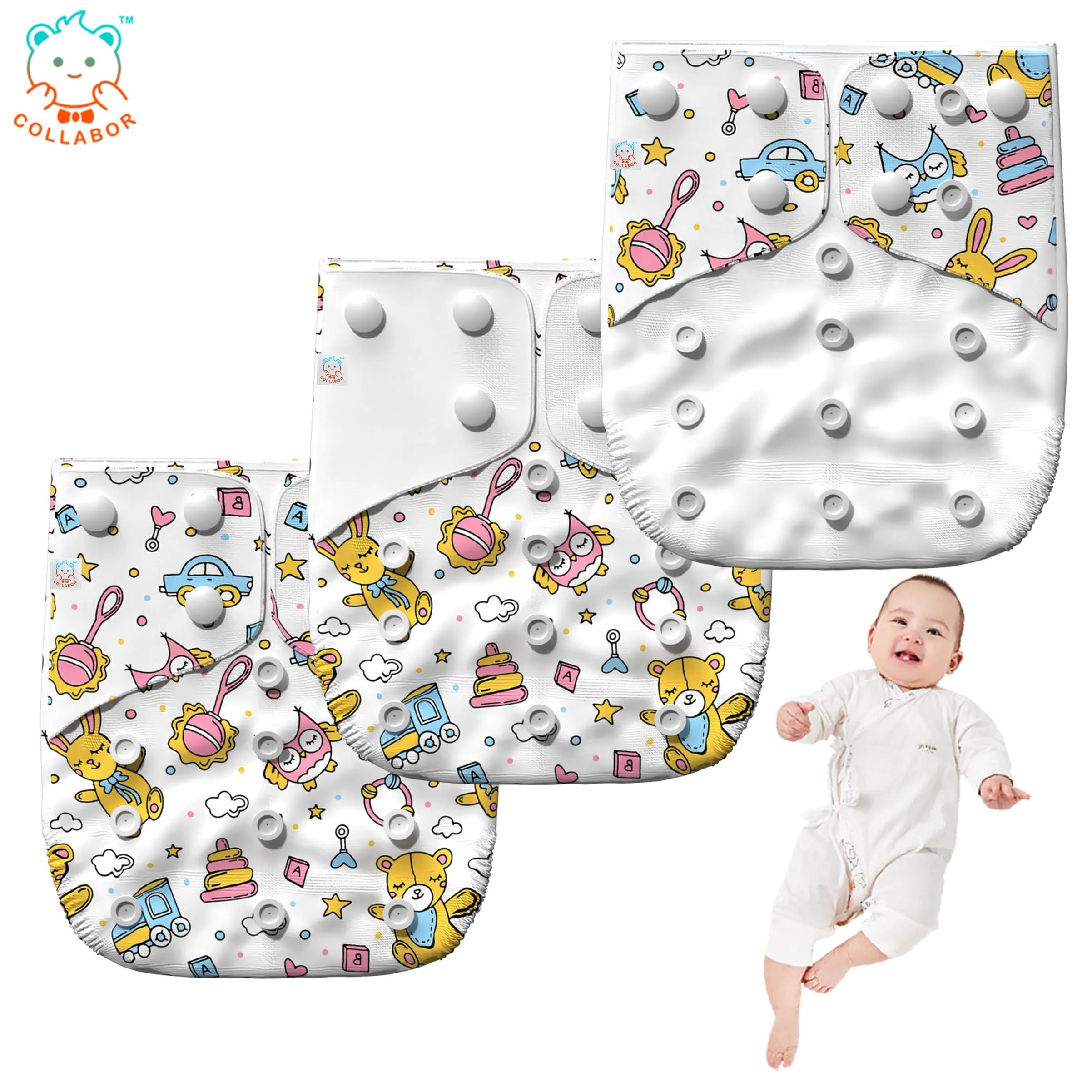 COLLABOR 3PCS/SET Reusable Ecological Cool Baby Diapers OEM Wholesale Baby Diapers Size 3 Washable