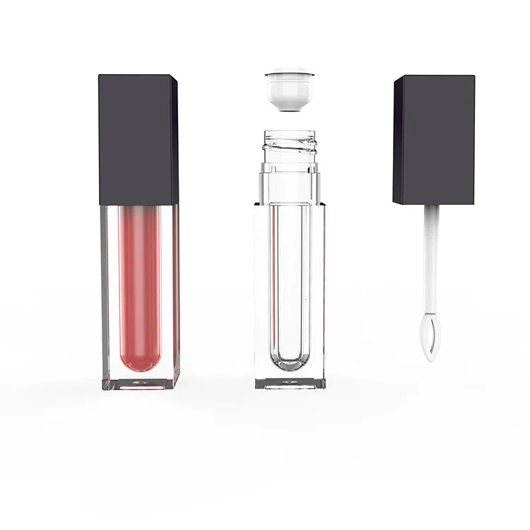 eco friendly square lip tint bottle personalized custom tube packaging clear empty big brush applicator lip gloss tubes 5 ml