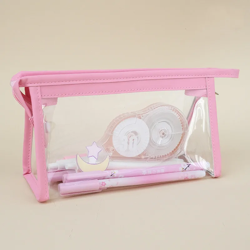 Hot Sale Cheap Cute Beauty Children Student School Pencil Case Bags Stationery Items Custom Clear Plastic PVC Fancy Pencil Bag