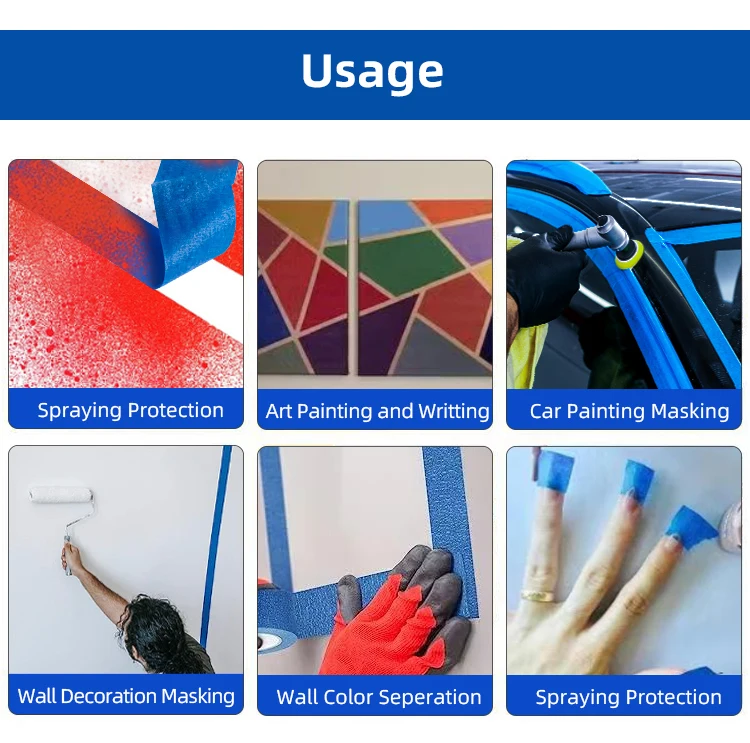 BYSLY Blue masking tape high viscosity anti-UV crepe paper decoration spray paint masking color separation no residual glue