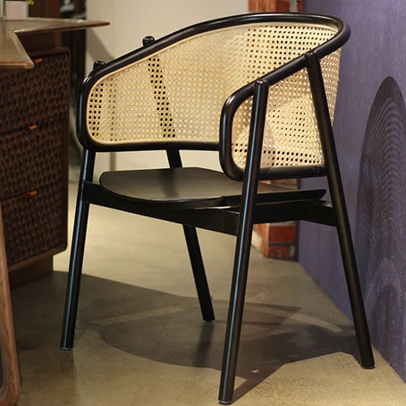 
High Quality Restaurant Back Chairs Antique Cane Cafe Rattan Chair For Wood Rattan Nordic Dining Chair 