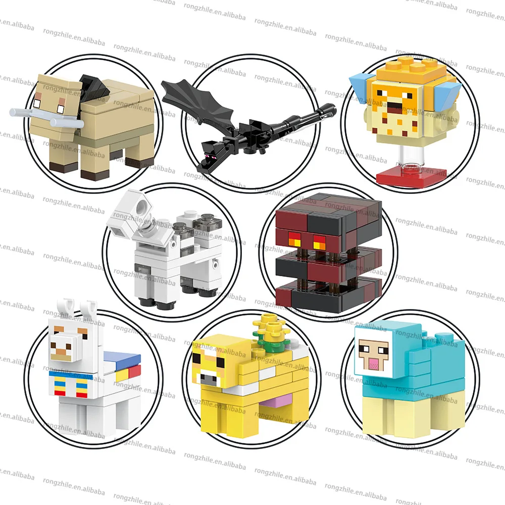 XINH Blocks My World Sheep Alpaca Pufferfish Diy Building Blocks Bricks Sets Model Gifts Toys for Kid X0311