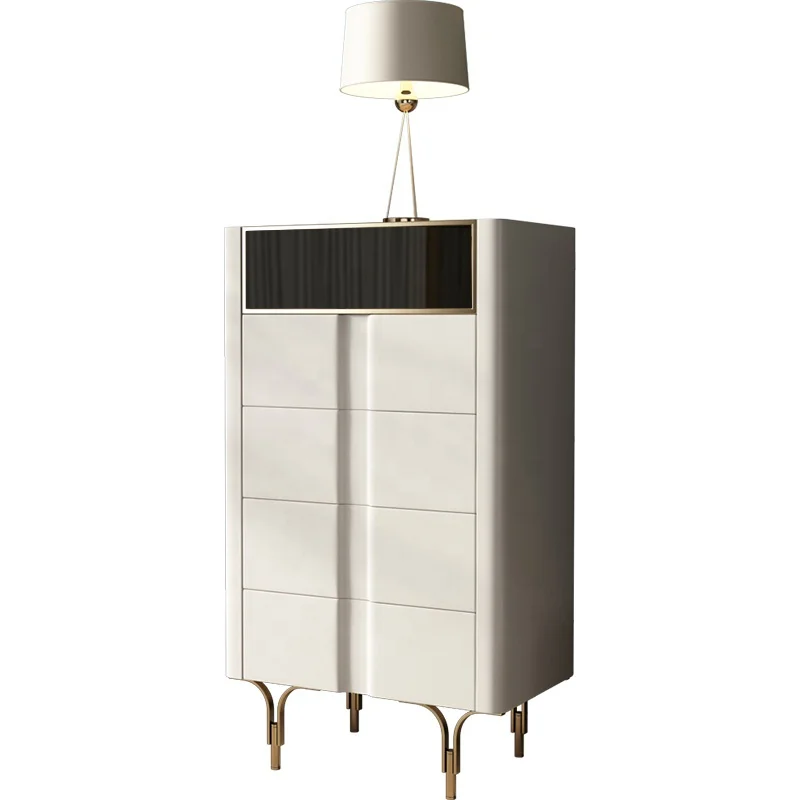 Modern minimalist living room furniture solid wood frame storage chest of drawers with glass rock board top bedroom chest drawer