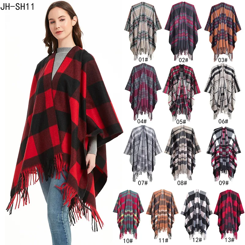 New Designer Winter Warm Plaid Pashmina Scarf Shawl Blanket Ladies Blossom Tassel Cashmere Jacquard Scarf for Women Wholesales