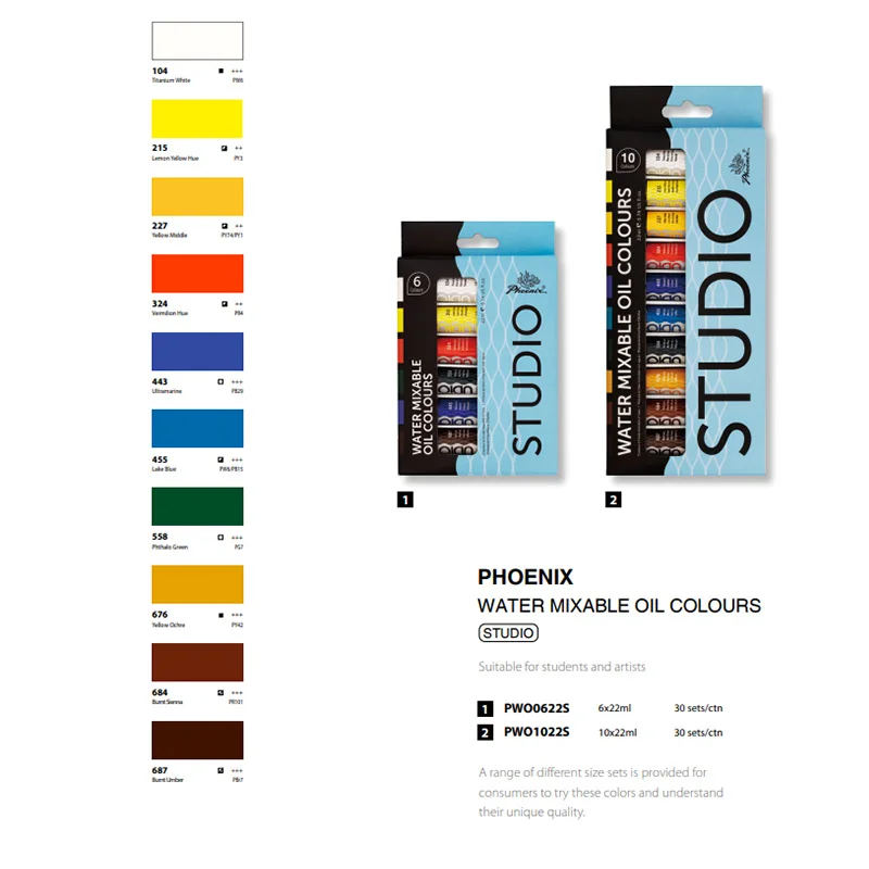Fast Seller Water mixable Oil Paints High Quality Aluminum Choice Painting Phoenix Studio Oil colours 6 colours 22ml
